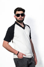 Black and Cream Raglan Sleeve Polo shirt