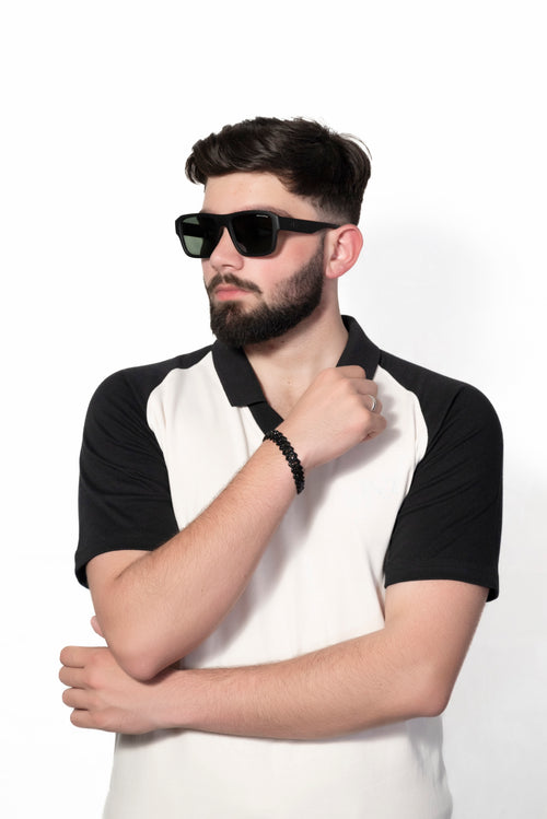 Black and Cream Raglan Sleeve Polo shirt