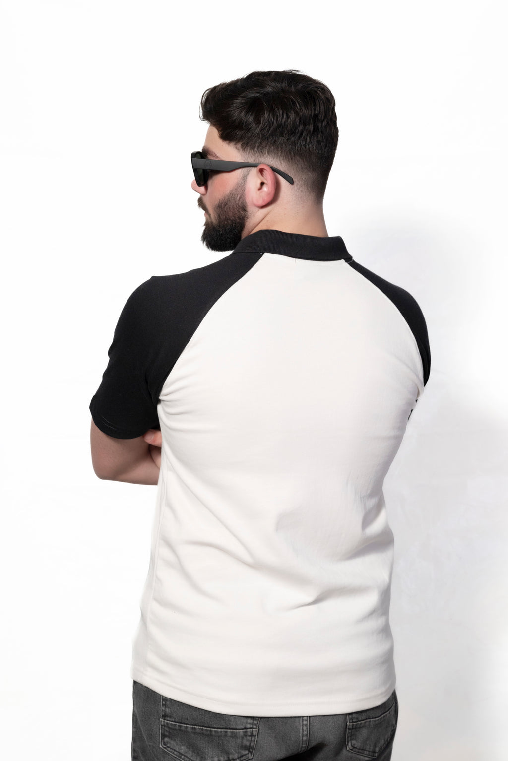 Black and Cream Raglan Sleeve Polo shirt
