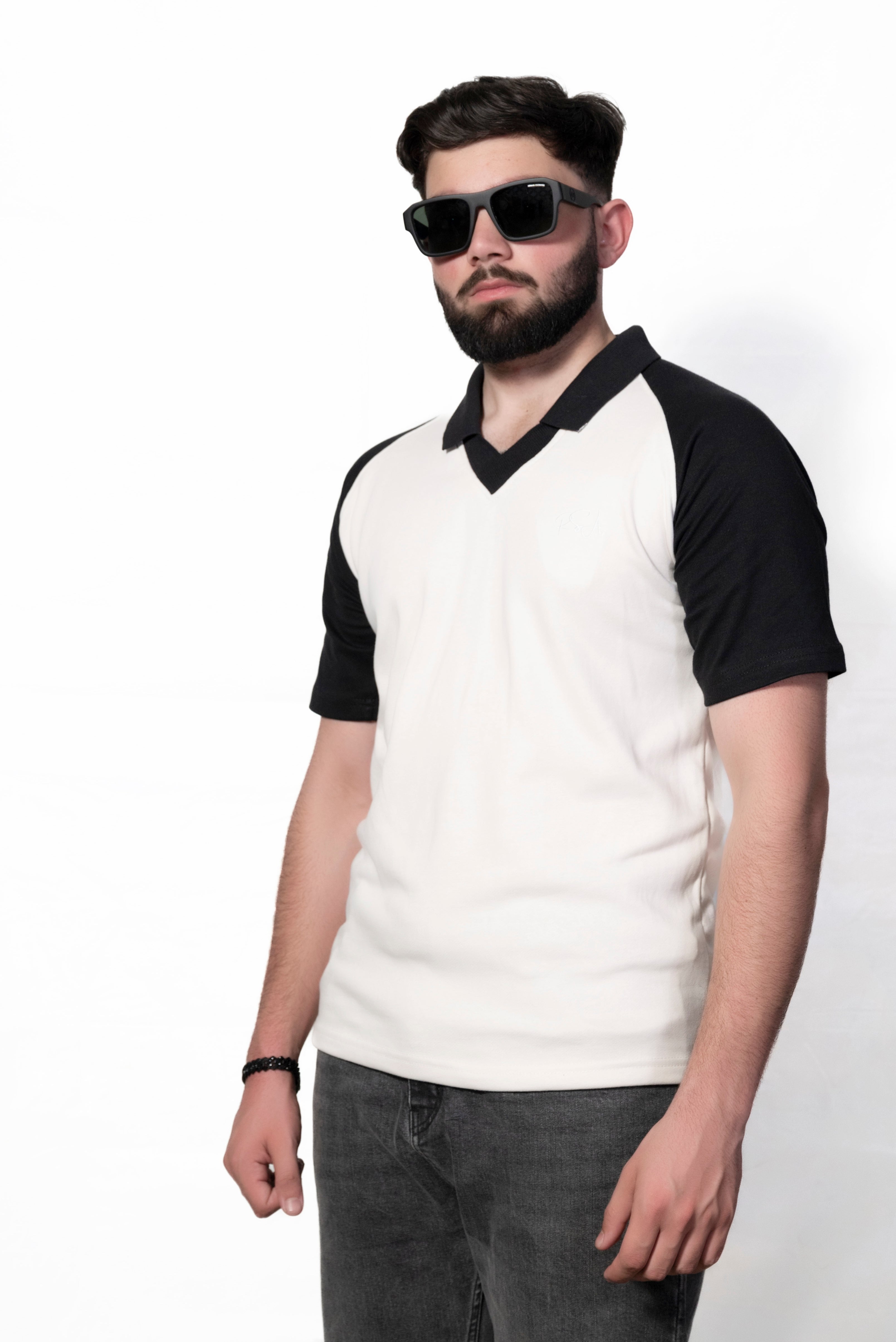 Black and Cream Raglan Sleeve Polo shirt