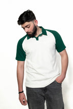 Green and Cream Raglan Sleeve Polo shirt