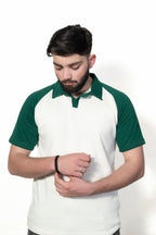 Green and Cream Raglan Sleeve Polo shirt