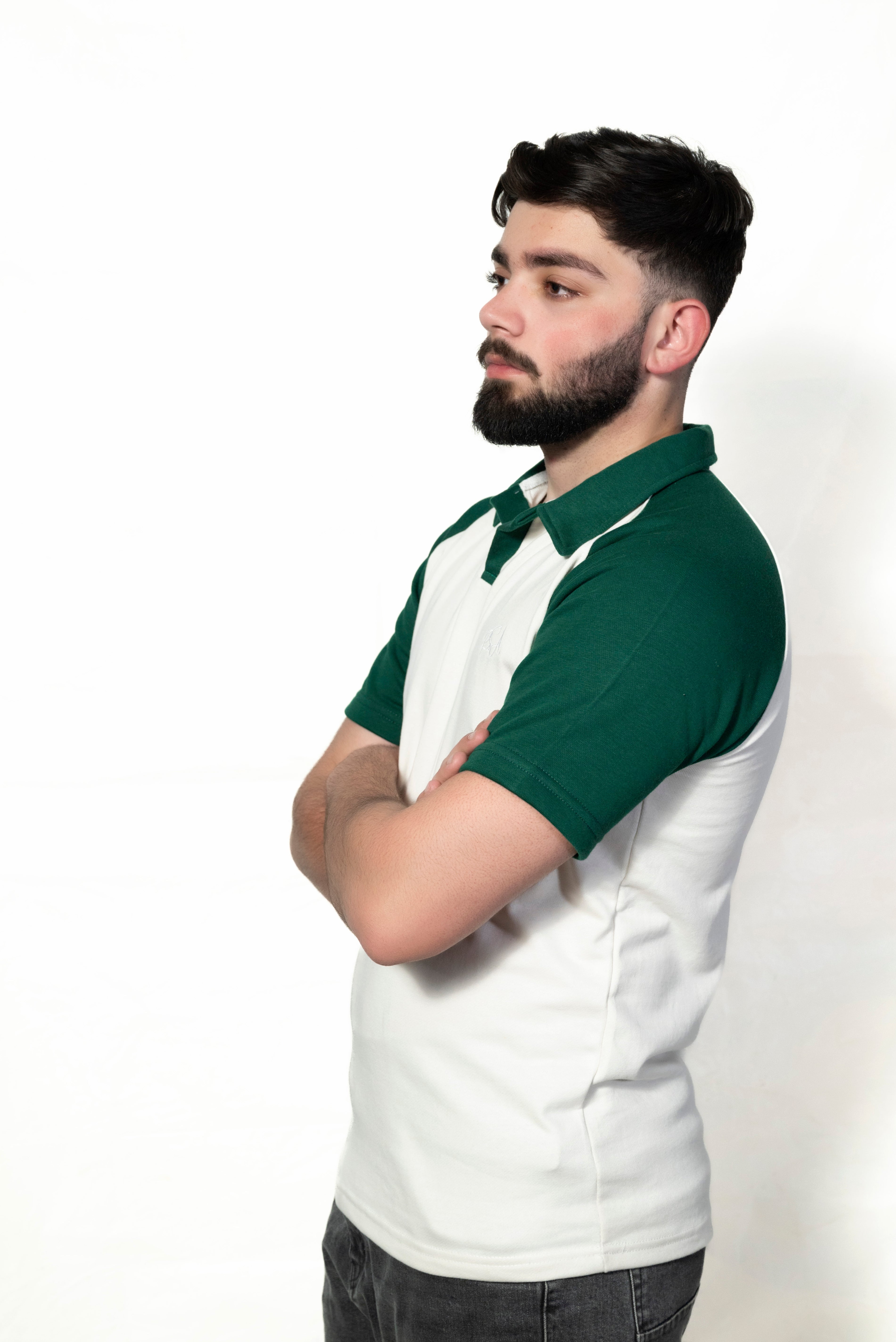 Green and Cream Raglan Sleeve Polo shirt