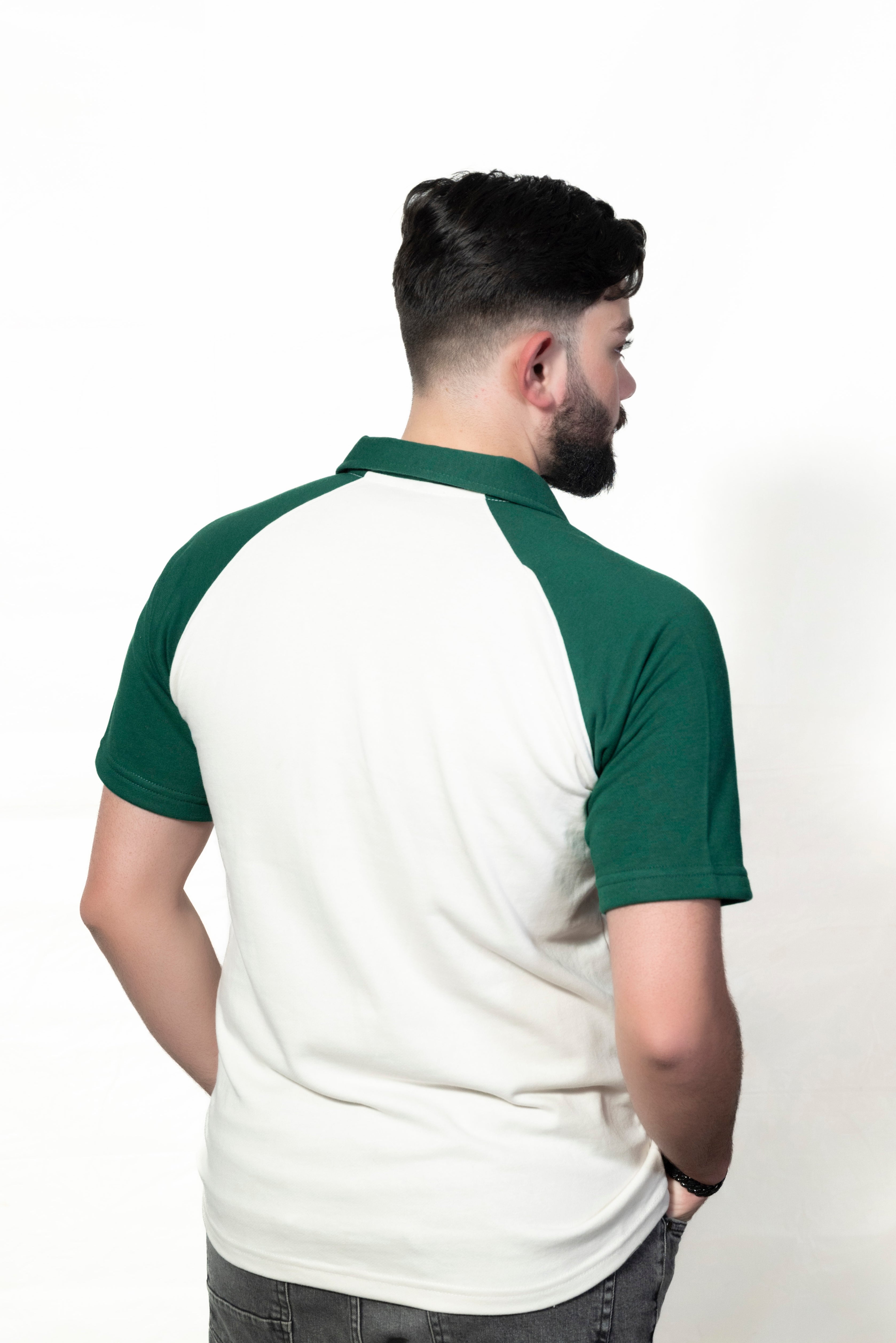 Green and Cream Raglan Sleeve Polo shirt