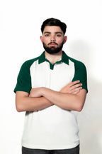 Green and Cream Raglan Sleeve Polo shirt