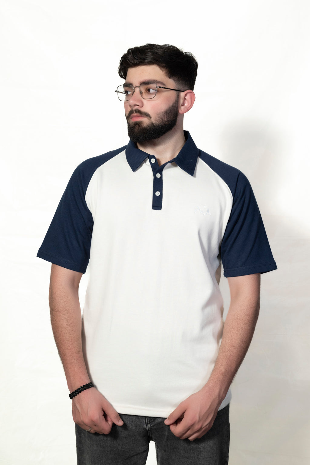 Navy blue and Cream Raglan Sleeve Polo shirt