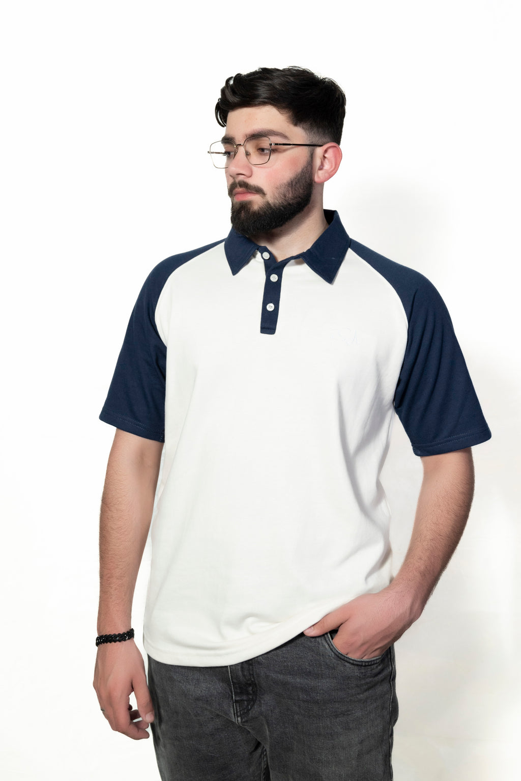 Navy blue and Cream Raglan Sleeve Polo shirt