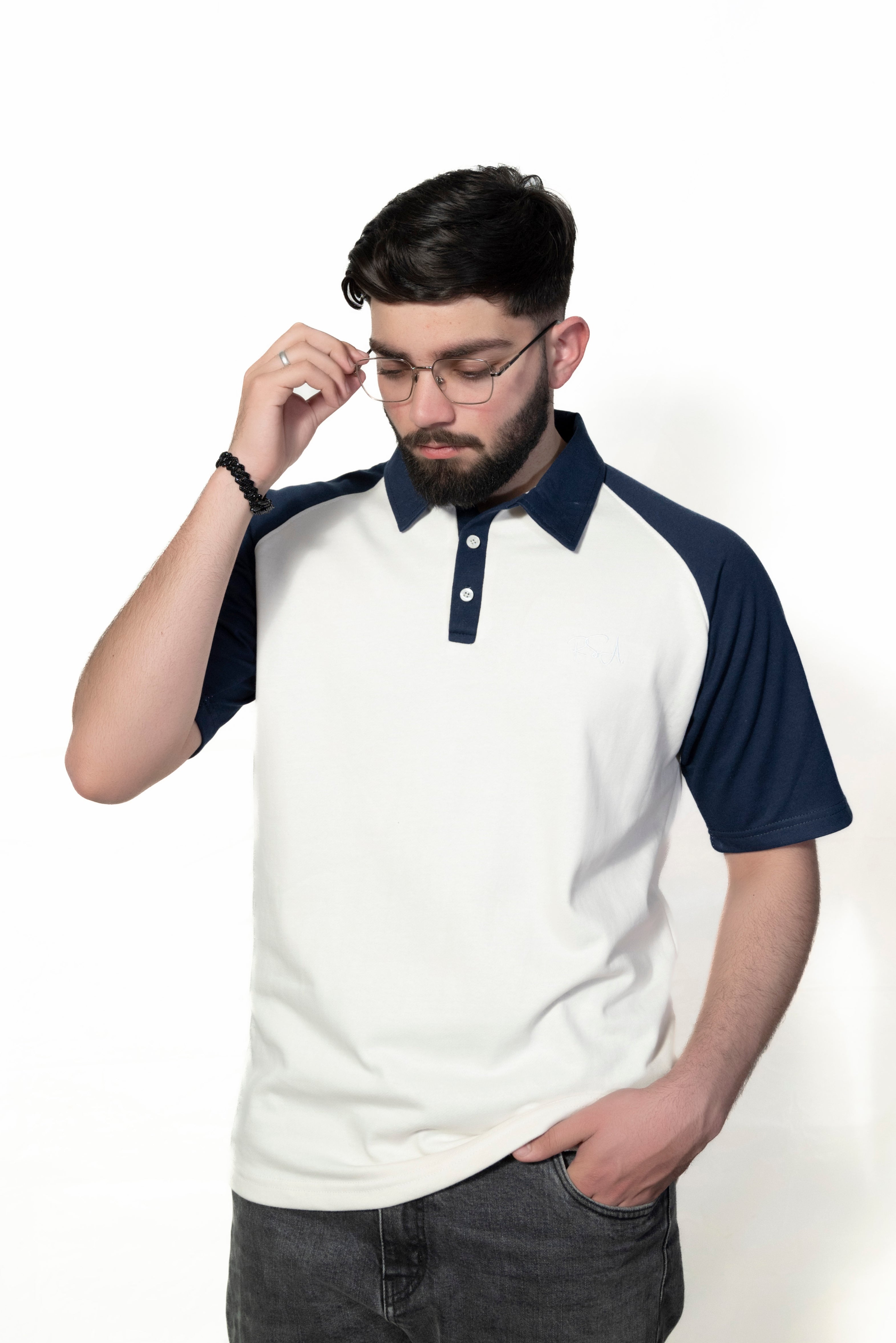 Navy blue and Cream Raglan Sleeve Polo shirt