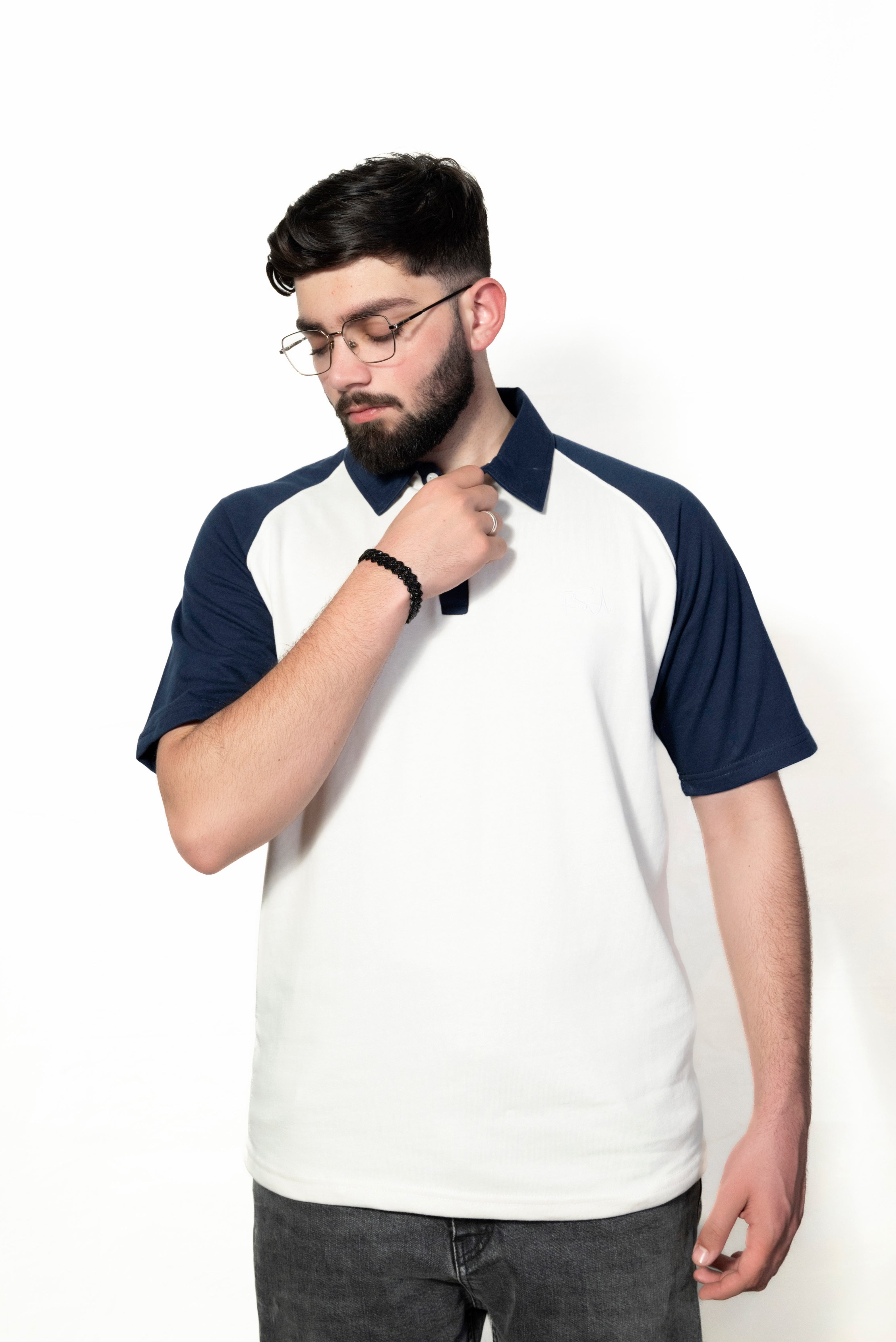 Navy blue and Cream Raglan Sleeve Polo shirt