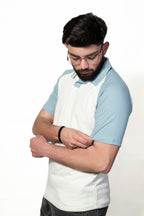 Ice blue and Cream Raglan Sleeve Polo shirt