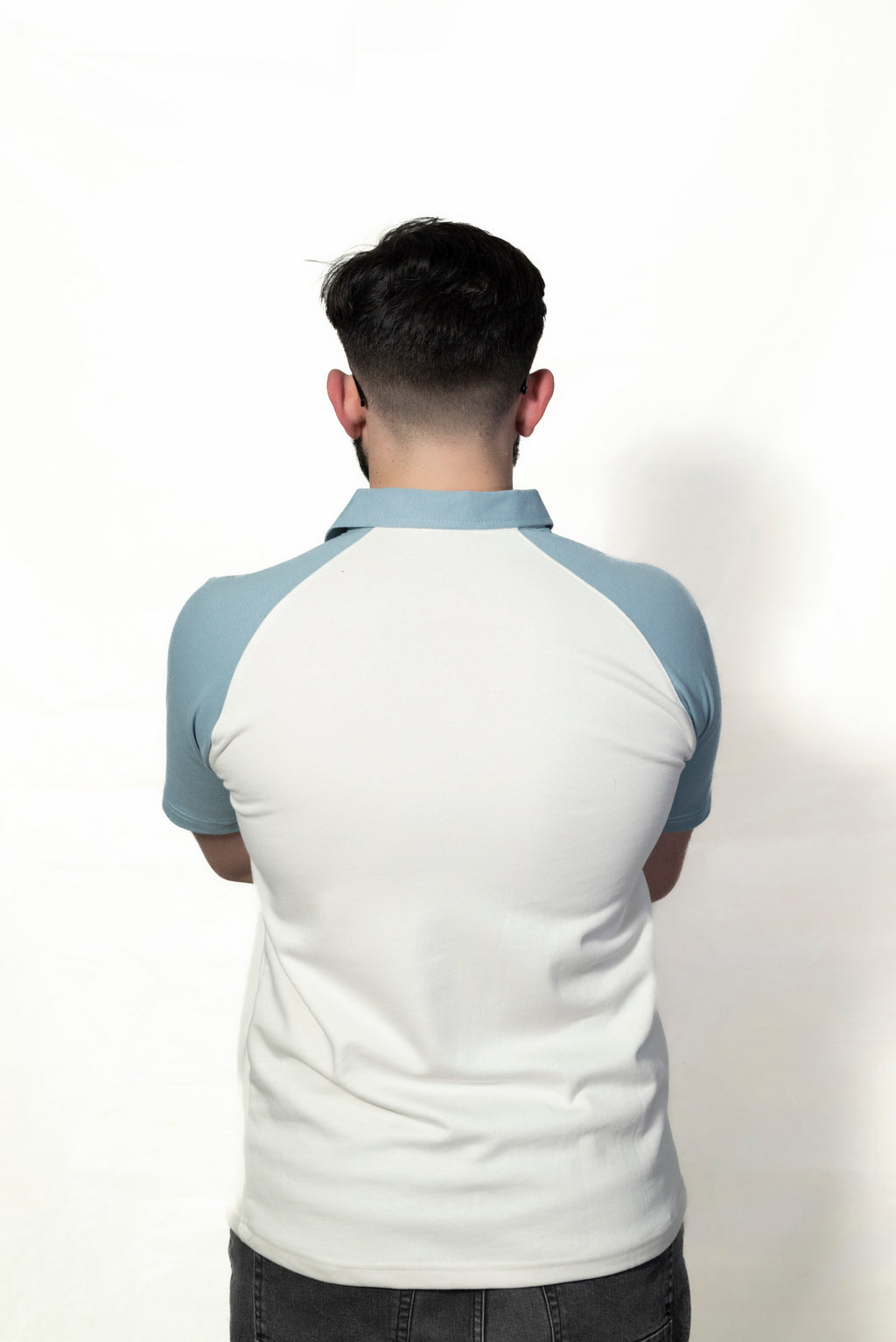 Ice blue and Cream Raglan Sleeve Polo shirt