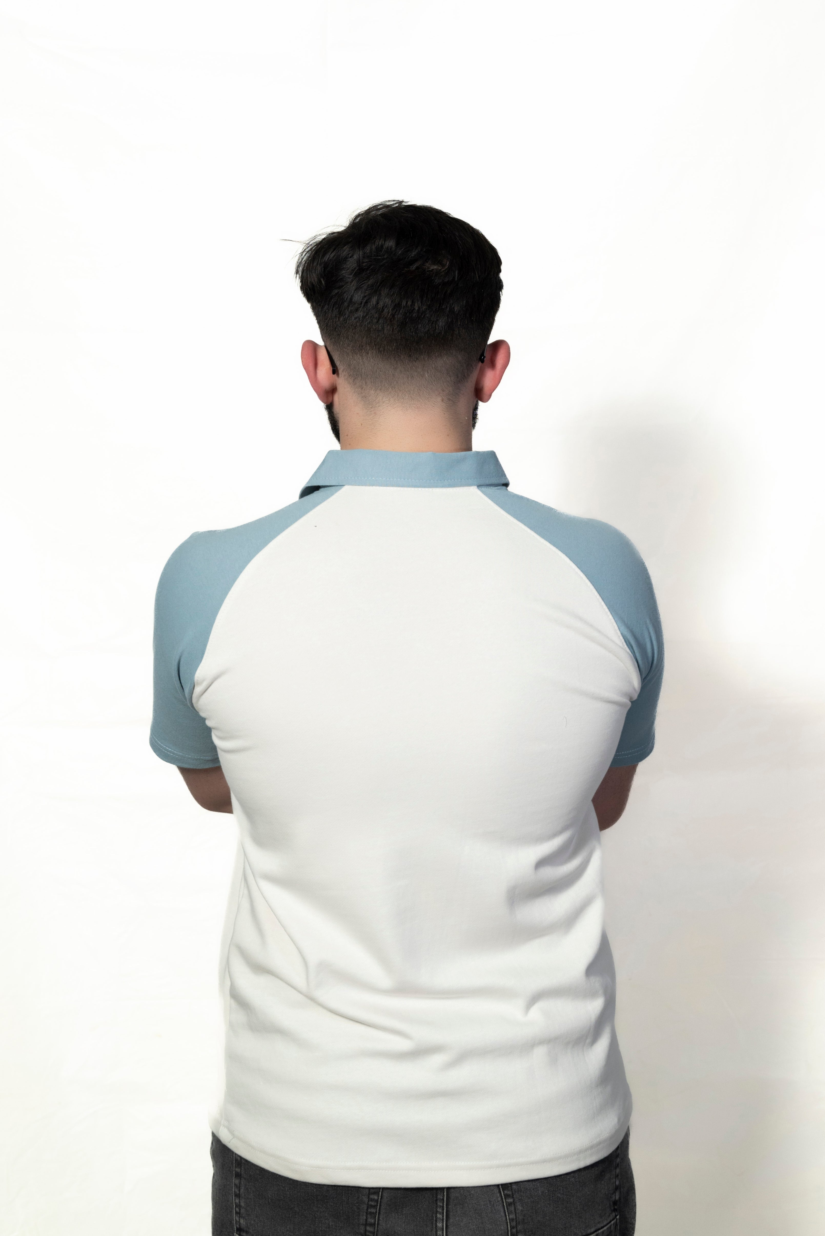 Ice blue and Cream Raglan Sleeve Polo shirt