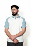 Ice blue and Cream Raglan Sleeve Polo shirt