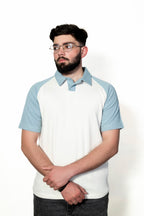 Ice blue and Cream Raglan Sleeve Polo shirt