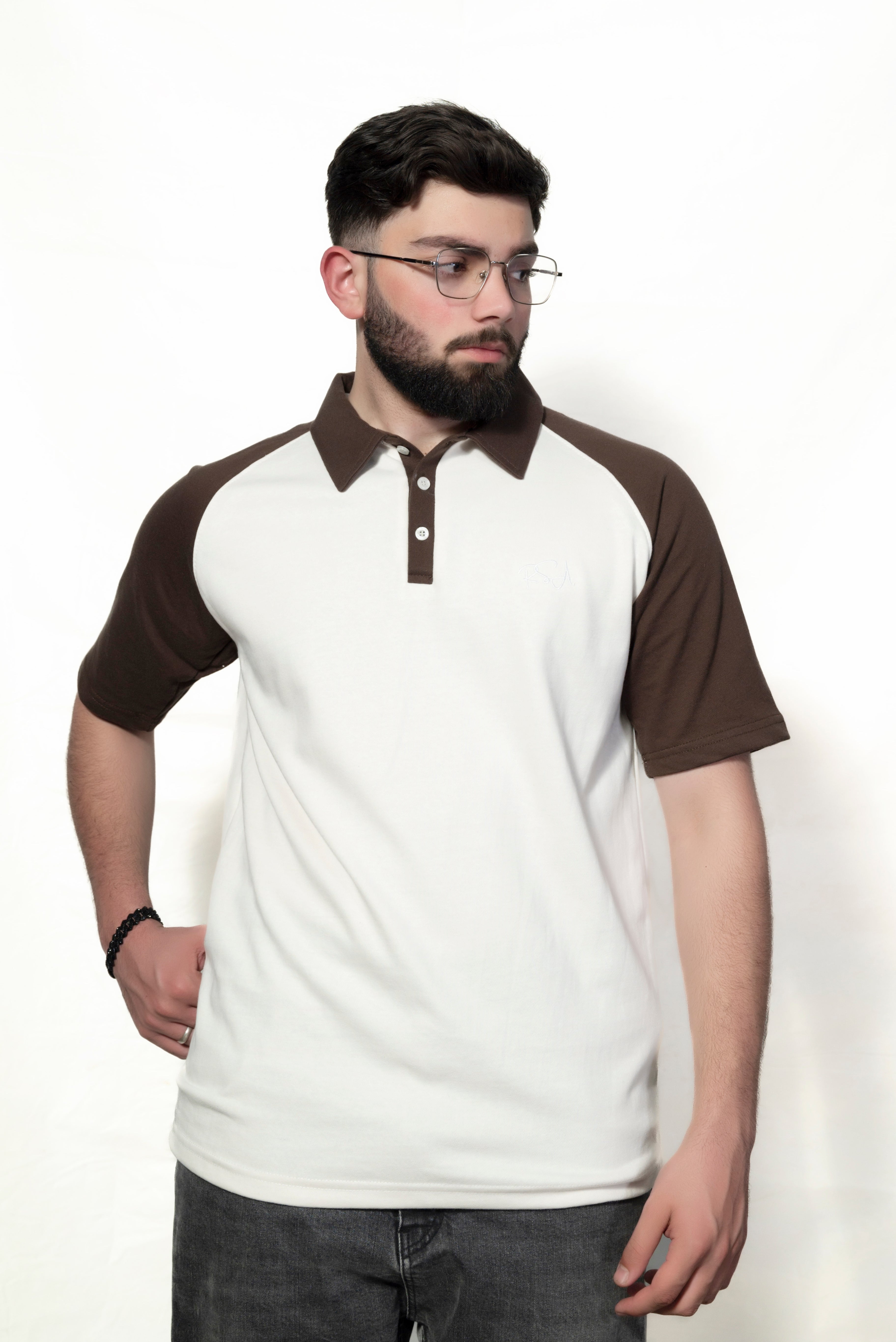 Brown and Cream Raglan Sleeve Polo shirt